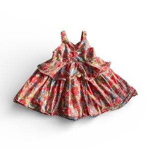Shabby Chic Coral and Mint floral sleeveless little girl dress 18-24 months